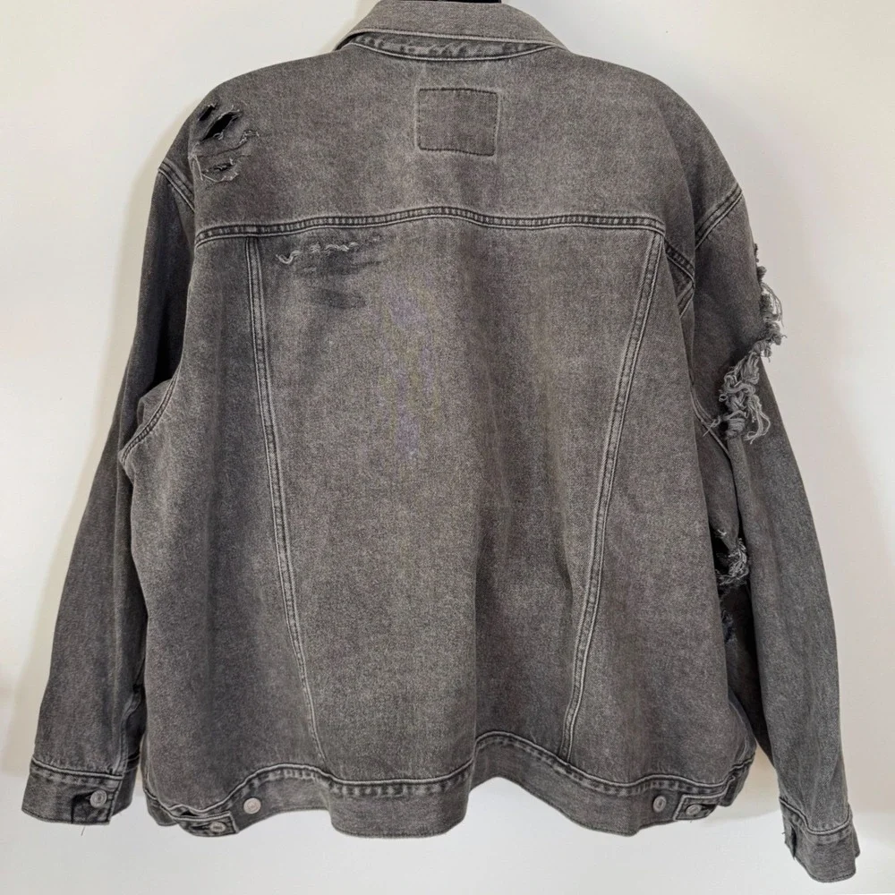 Levis Mens 4XL Distressed Trucker Jacket Washed Black Denim 07158-0040 Oversized